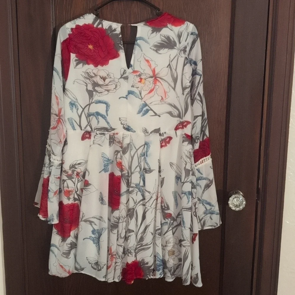 Umgee Long Sleeve Floral Bohemian Mini Dress Size Small